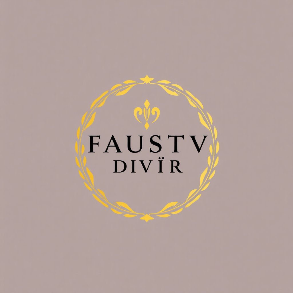 Elegant minimalist logo for a premium restaurant named Faustův Dvůr, vector style, gold emblem on transparent background, luxury feel